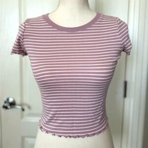 Size XS mauve and white striped crop top